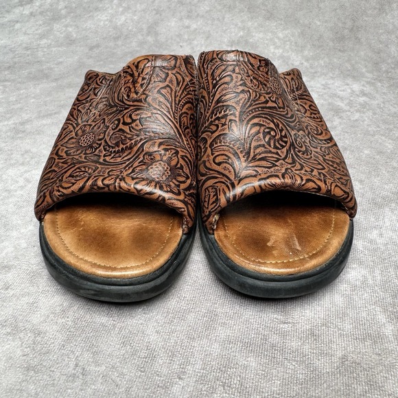 Ariat Bridgeport Women's Brown Floral Leather Slides Sandals Size 9B - Picture 5 of 8